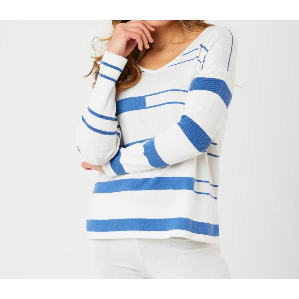 NEW ANGEL APPAREL v-neck sweater in ivory/denim